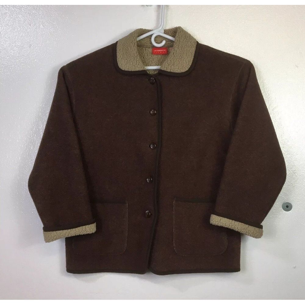 Liz Claiborne Fleece Jacket Womens Sz M Reddish Brown Pea Coat Fleece Lining